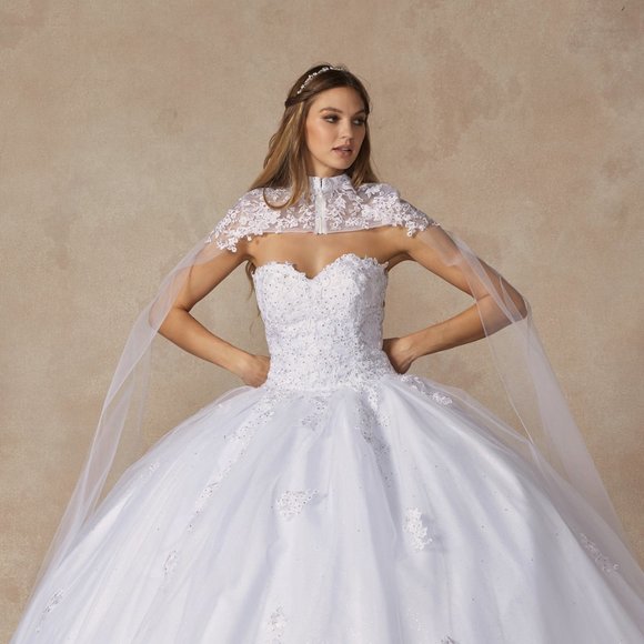 NEW LONG OFF THE SHOULDER WEDDING BALL GOWN EMBROIDERED WITH RHINESTONES JT 1440 - Picture 1 of 13